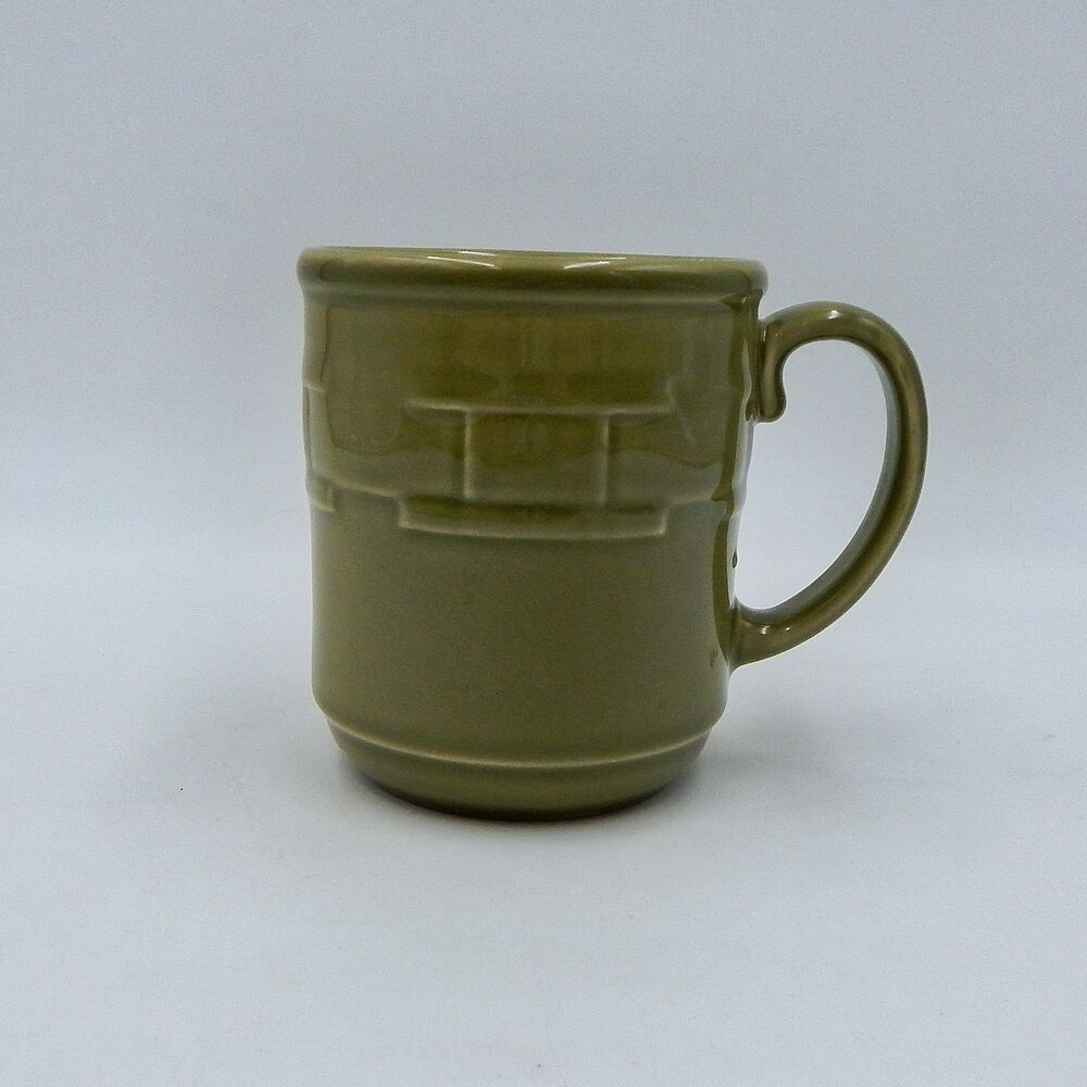 Longaberger Pottery Woven Traditions Sage Green Coffee Tea Mug Cups 12oz
